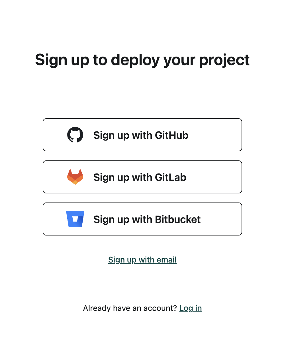 Netlify signup options